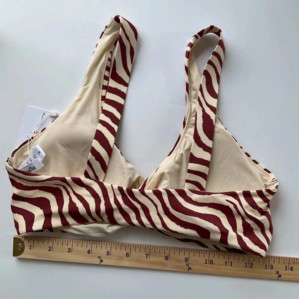 Andie Portofino Top Zebra Bias Stripe‎ Truffle Bikini Twist Top Swim Medium NEW